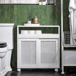 Armoire WC Toilettes Compact Roulante avec 2 Portes Coulissantes, BZR119-W, SoBuy