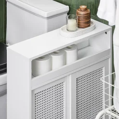 Armoire WC Toilettes Compact Roulante avec 2 Portes Coulissantes, BZR119-W, SoBuy