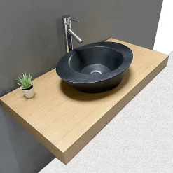 AVA - Plan de Salle de bain 100cm en Chêne Naturel Épaisseur 9cm + Fixations - Plan Vasque et Meuble Évier