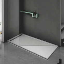 Bac à douche gris 80x80 à clôture en résine et 60% charge minérale receveur avec bonde et grille en inox