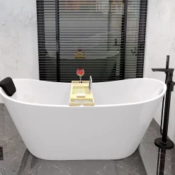 Baignoire à poser îlot ROSSA 170x80 + tablette de bain en bambou + appuie-tête KODI + Vidage à chromé