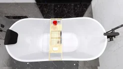 Baignoire à poser îlot ROSSA 170x80 + tablette de bain en bambou + appuie-tête KODI + Vidage à chromé