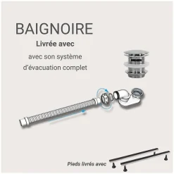 Baignoire acrylique murale EQUINOXE blanche 170cm