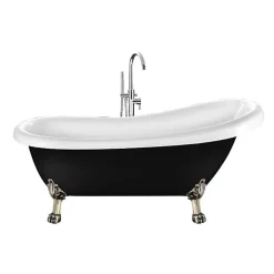 Baignoire ancienne retro sur pieds RICHMOND Noire 171 cm Pieds de Lion Bronze jaune vieilli