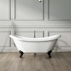 Baignoire ancienne retro sur pieds DARLINGTON Blanche 175 cm Pieds de Lion Noirs