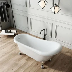 Baignoire ancienne retro sur pieds RICHMOND Blanche 155 cm Pieds d'Aigle Bronze jaune vieilli