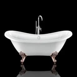 Baignoire ancienne retro sur pieds DARLINGTON Blanche 175 cm Pieds d'Aigle Cuivre rouge vieilli