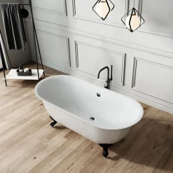 Baignoire ancienne retro sur pieds SURRY HILLS Blanche 165 cm Pieds d'Aigle Bronze jaune vieilli