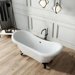 Baignoire ancienne retro sur pieds DARLINGTON Blanche 175 cm Pieds d'Aigle Chromes