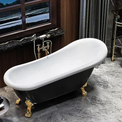 Baignoire ancienne retro sur pieds RICHMOND Noire 171 cm Pieds d'Aigle Bronze jaune vieilli