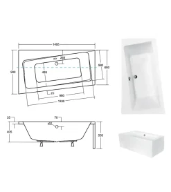 Baignoire angle droit ZIANIGI avec tablier - 150cm