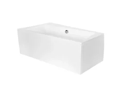 Baignoire asymétrique + tablier blanc + repose tête - INFINITY - 170 x 110 cm - Gauche