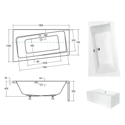 Baignoire asymétrique + tablier blanc + repose tête - INFINITY - 160 x 100 cm - Gauche