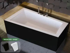 Baignoire asymétrique + tablier noir + repose tête - INTIMA - 150 x 85 cm - Gauche