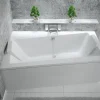 Baignoire asymétrique + tablier blanc + repose tête - INFINITY - 150 x 90 cm - Gauche