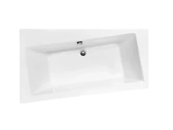 Baignoire asymétrique + tablier blanc + repose tête - INFINITY - 150 x 90 cm - Gauche