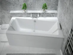 Baignoire asymétrique + tablier blanc + repose tête - INFINITY - 170 x 110 cm - Droite