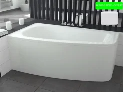 Baignoire asymétrique + tablier blanc + repose tête - LUNA - 150 x 80 cm - Gauche