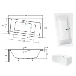 Baignoire asymétrique + tablier blanc + repose tête - INFINITY - 160 x 100 cm - Droite