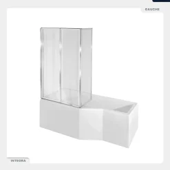Baignoire asymétrique - 150 x 75 cm - Gauche - avec Tablier - Pieds - Pare Baignoire 3 Volets - Vidage Chrome - INTEGRA