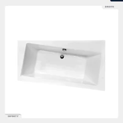 Baignoire asymétrique - 150 x 90 cm - Droite - avec Habillage - Pieds - Vidage Chrome - INFINITY