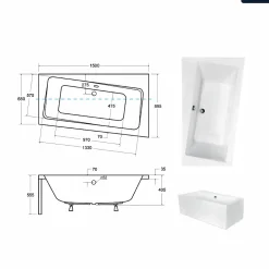 Baignoire asymétrique - 150 x 90 cm - Droite - avec Habillage - Pieds - Vidage Chrome - INFINITY