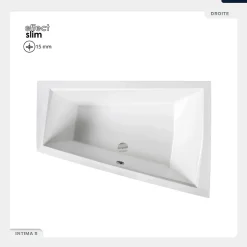 Baignoire asymétrique - 180 x 125 cm - Droite - avec Habillage - Pieds - 2 Repose-têtes - Vidage Chrome - INTIMA DUO SLIM