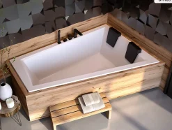 Baignoire asymétrique - 180 x 125 cm - Droite - avec Habillage - Pieds - 2 Repose-têtes - Vidage Chrome - INTIMA DUO SLIM