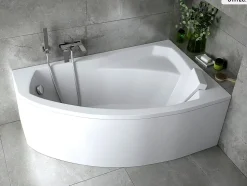 Baignoire asymétrique - 140 x 90 cm - Droite - avec Tablier - Pieds - Vidage Chrome - RIMA