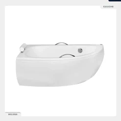 Baignoire asymétrique - 150 x 70 cm - Gauche - avec Tablier - Pieds - Poignées - Repose-tête - Vidage Chrome - MILENA PREMIUM