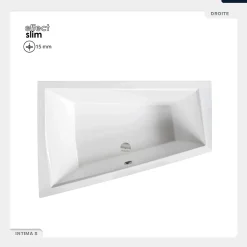 Baignoire asymétrique - 180 x 125 cm - Gauche - sans Habillage - avec Pieds - Vidage Chrome - INTIMA DUO SLIM