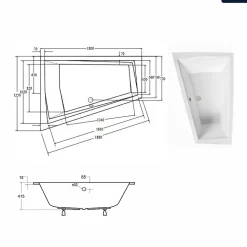 Baignoire asymétrique - 180 x 125 cm - Gauche - sans Habillage - avec Pieds - Vidage Chrome - INTIMA DUO SLIM