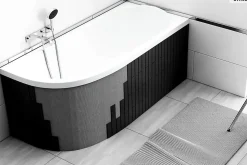 Baignoire asymétrique - 180 x 80 cm - Droite - avec Habillage - Pieds - Vidage Chrome - AVITA SLIM