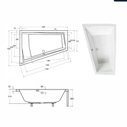 Baignoire asymétrique - 170 x 125 cm - Gauche - avec Habillage - Pieds - Vidage Chrome - INTIMA DUO