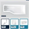 Baignoire asymétrique - 170 x 75 cm - Droite - avec Tablier - Pieds - Pare Baignoire 3 Volets - Vidage Chrome - INTEGRA