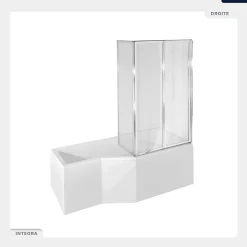 Baignoire asymétrique - 170 x 75 cm - Droite - avec Tablier - Pieds - Pare Baignoire 3 Volets - Vidage Chrome - INTEGRA