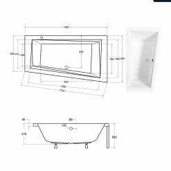 Baignoire asymétrique - 150 x 85 cm - Droite - avec Tablier - Pieds - Vidage Chrome - INTIMA