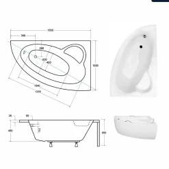 Baignoire asymétrique - 150 x 100 cm - Droite - sans Habillage - avec Pieds - Vidage Chrome - NATALIA