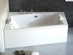 Baignoire asymétrique - 150 x 90 cm - Gauche - avec Tablier Blanc - Pieds - Vidage Chrome - INFINITY