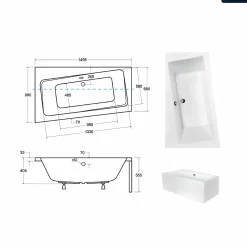 Baignoire asymétrique - 150 x 90 cm - Gauche - avec Tablier Blanc - Pieds - Vidage Chrome - INFINITY