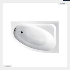 Baignoire asymétrique - 140 x 80 cm - Droite - avec Habillage - Pieds - Vidage Chrome - CORNEA