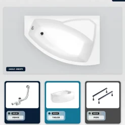 Baignoire asymétrique - 130 x 85 cm - Droite - avec Tablier - Pieds - Vidage Chrome - RIMA