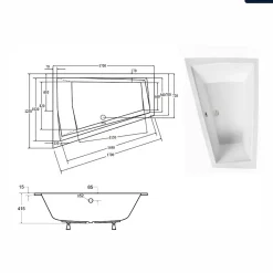 Baignoire asymétrique - 170 x 125 cm - Gauche - sans Habillage - avec Pieds - Vidage Chrome - INTIMA DUO SLIM