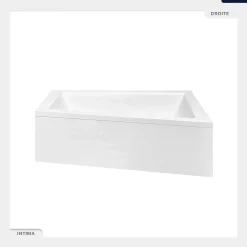 Baignoire asymétrique - 160 x 90 cm - Droite - sans Habillage - avec Pieds - Étagère bambou - Vidage Chrome - INTIMA
