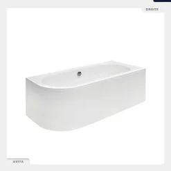 Baignoire asymétrique - 180 x 80 cm - Droite - sans Habillage - avec Pieds - Étagère bambou - Vidage Chrome - AVITA