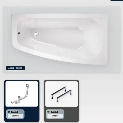 Baignoire asymétrique - 150 x 80 cm - Droite - sans Habillage - avec Pieds - Vidage Chrome - LUNA