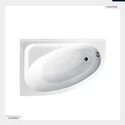 Baignoire asymétrique - 150 x 100 cm - Gauche - avec Habillage - Pieds - Vidage Chrome - CORNEA