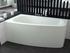 Baignoire asymétrique - 150 x 80 cm - Gauche - avec Habillage - Pieds - Vidage Chrome - LUNA
