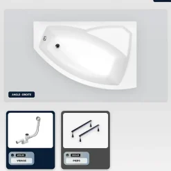 Baignoire asymétrique - 170 x 110 cm - Droite - sans Habillage - avec Pieds - Vidage Chrome - RIMA