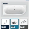 Baignoire asymétrique - 150 x 75 cm - Gauche - avec Habillage - Pieds - Vidage Chrome - AVITA SLIM